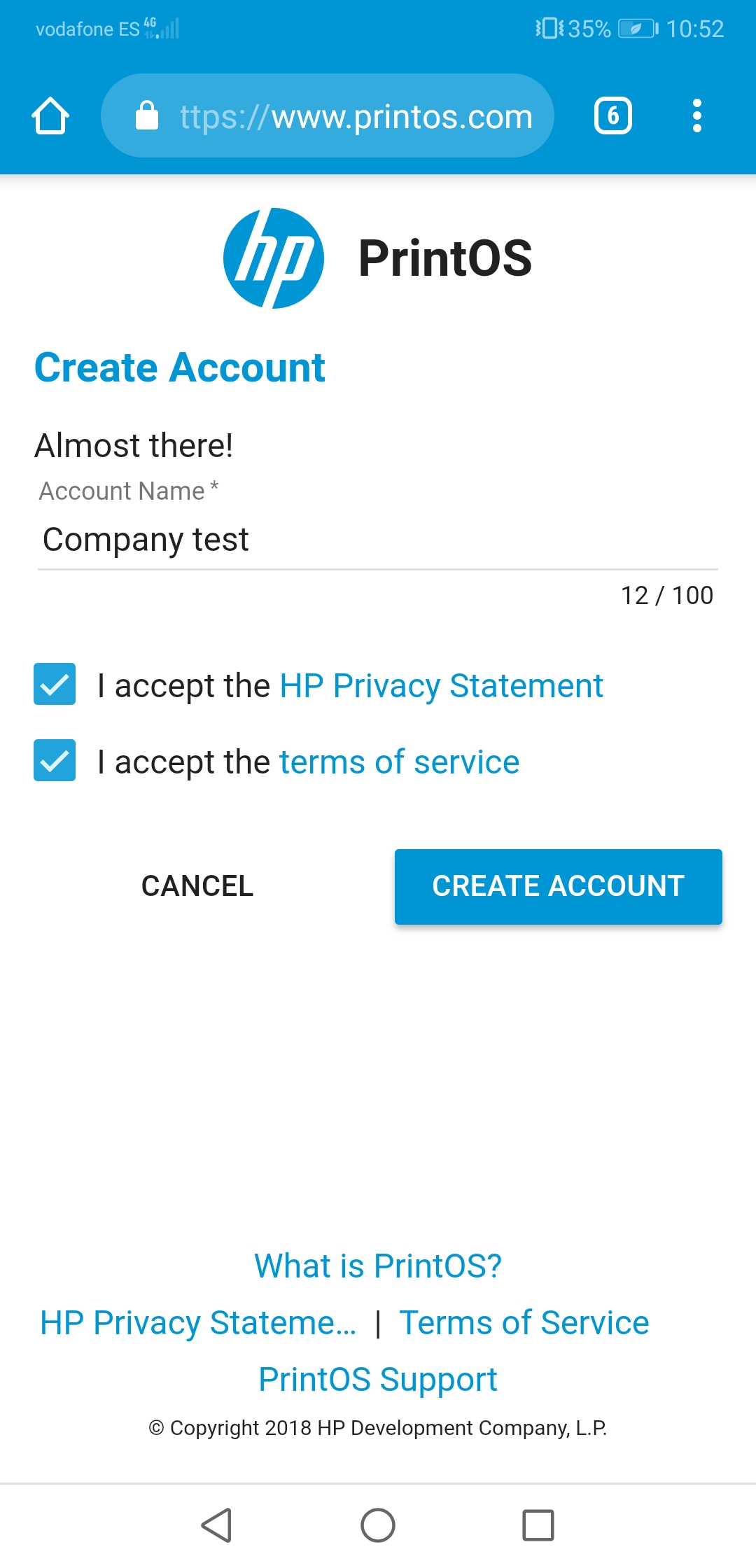HP Latex PrintOS sign up account